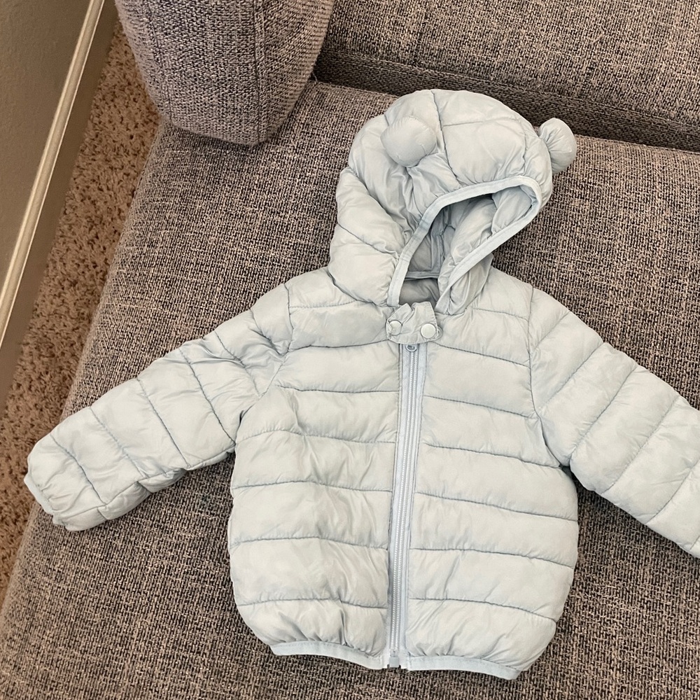 Light Blue Puffer Jacket with Hood